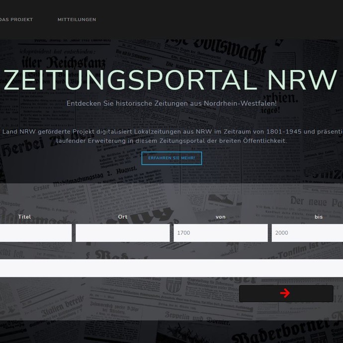 Screenshot des Text-Suchfeldes für das Online-Zeitungsportal NRW (vergrößerte Bildansicht wird geöffnet)