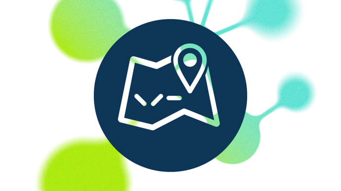 Grün-Blaues Atomium mit LWL-Piktogramm einer Karte mit Standortnadel. Grün-Blaues Atomium mit LWL-Piktogramm einer Karte mit Standortnadel.