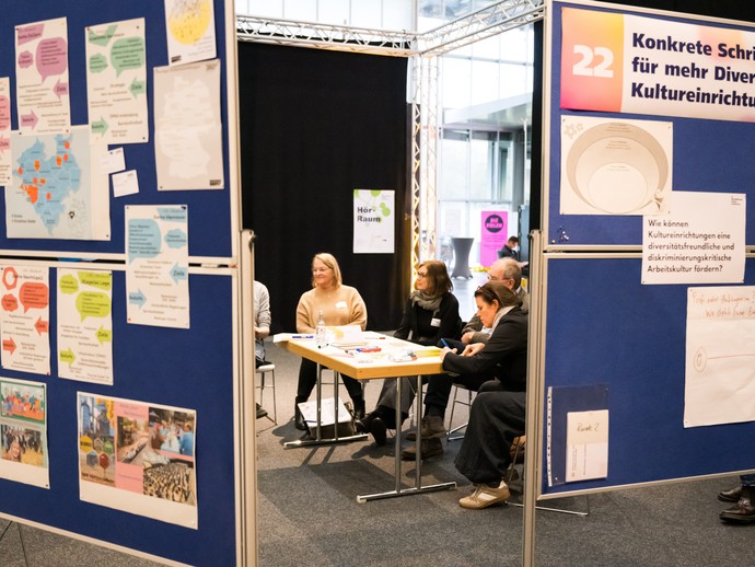 Konferenzteilnehmer:innen bei den Table Sessions (vergrößerte Bildansicht wird geöffnet)
