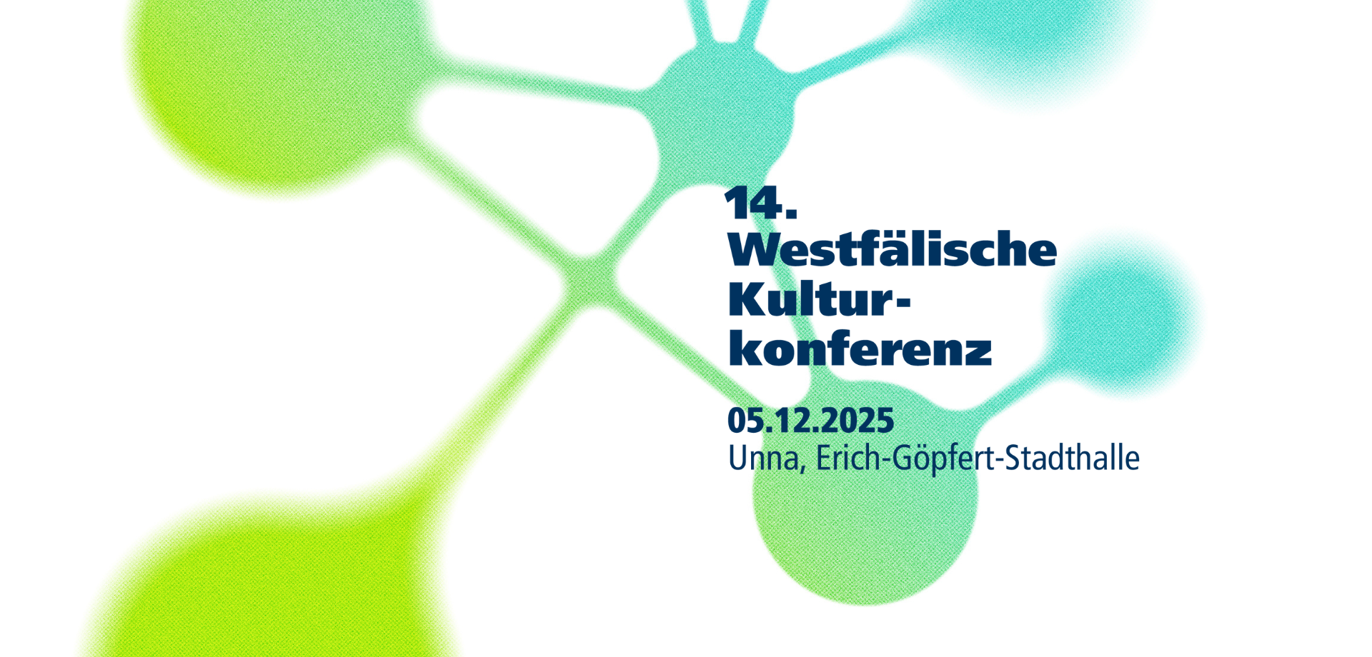 Blaugrünes Atomium mit dem Schriftzug "14. Westfälische Kulturkonferenz, 05.12.2025"