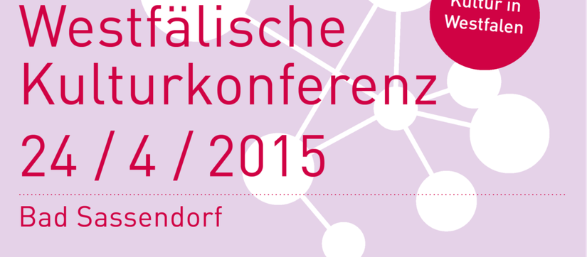 Lila-rote Einladung der 5. Westfälischen Kulturkonferenz mit dem Termin und dem Ort der Veranstaltung.